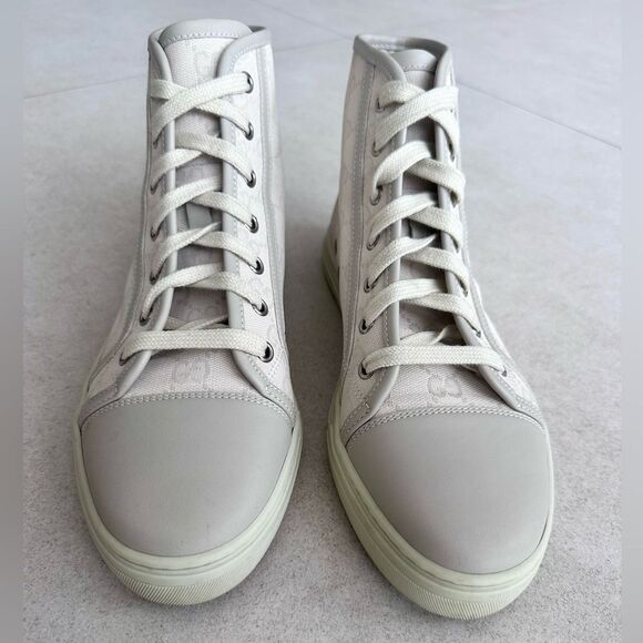 Gucci High Top GG Monogram Sneakers White Canvas Leather Toe Tennis EU 38 US 8 - Picture 3 of 10